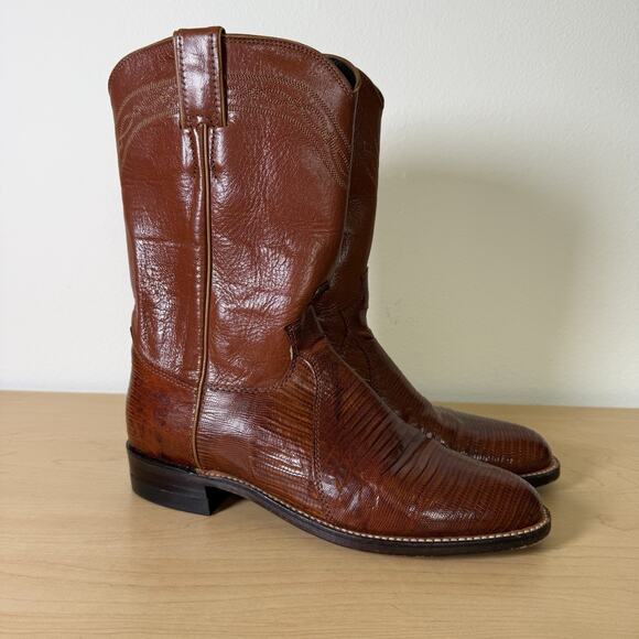 Justin Lizard Boots Women's 7 C Wide 3113 Cowgirl Boots Peanut Brittle Western - Picture 1 of 13